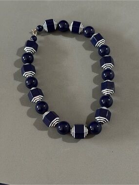 Vintage Navy Geometric Bead Necklace - Women's Jewelry